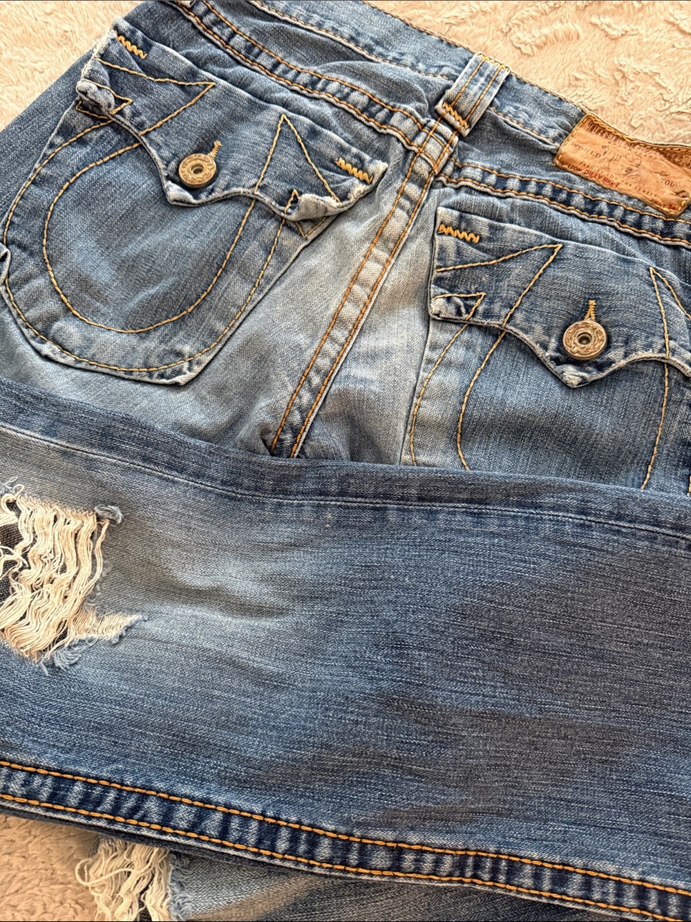 True Religion Original Vintage Distressed Light Blue Denim Jeans